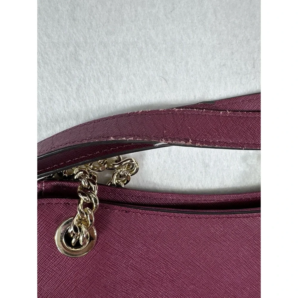 Michael Kors Burgundy Saffiano Leather Chain Tote Bag - Gold Hardware